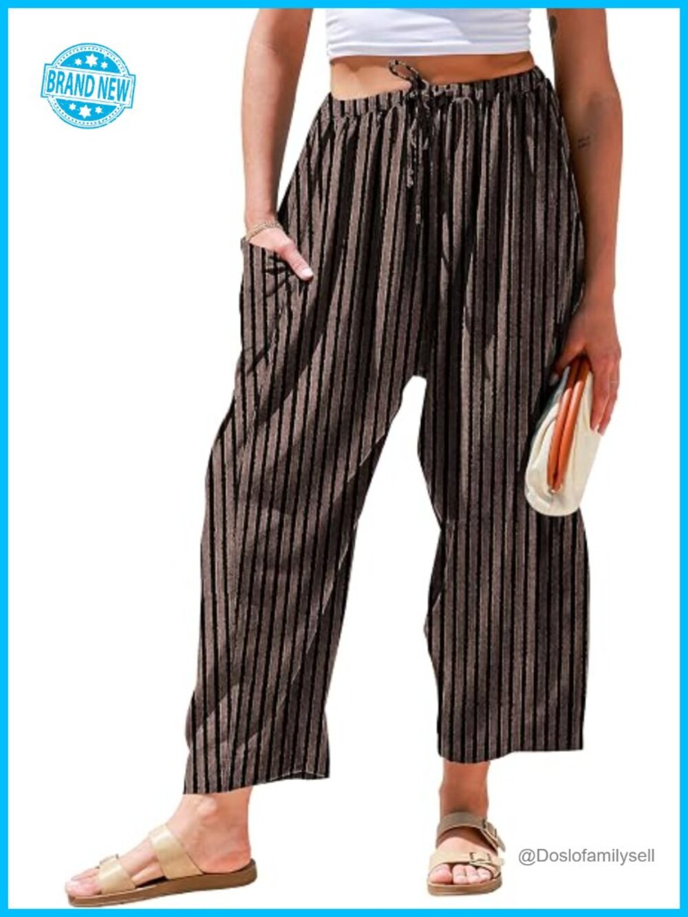 Wide Leg Linen Pants Baggy Drawstring Palazzo with Pockets